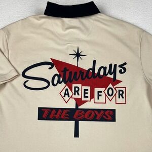 BARSTOOL GOLF Polo Shirt Men's Large Retro Saturdays Are For The Boys Tan Cotton